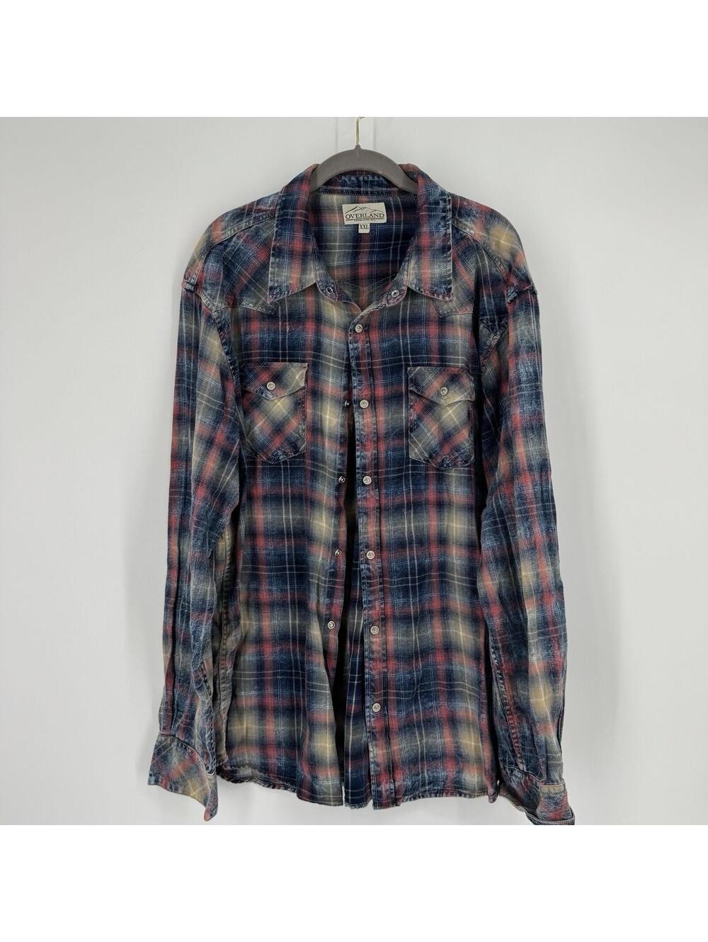 Overland shirt mens XXL plaid flannel cotton long sleeve button up western rodeo